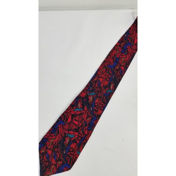 J. Garcia Mens Necktie Abstract Red Blue Silk Tie Hand Sewn In USA - Picture 3 of 8